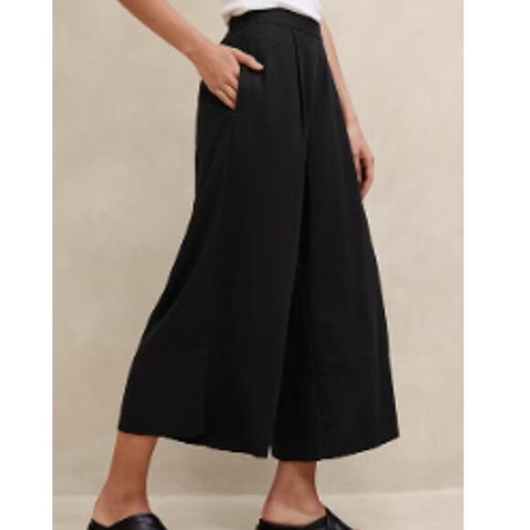 Banana Republic Linen Blend Pull On Wide Leg Cropped Pants Black Size Small - Picture 2 of 9